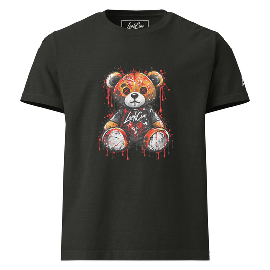 Washed Black LeahCim Broken Heart Bear Heavyweight Tee with graffiti bear front graphic