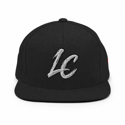 LeahCim Signature SnapBack Hat front with clean LC embroidery